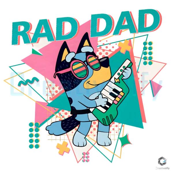 Rad Dad Guitar Bluey Dog Bandit Heeler PNG