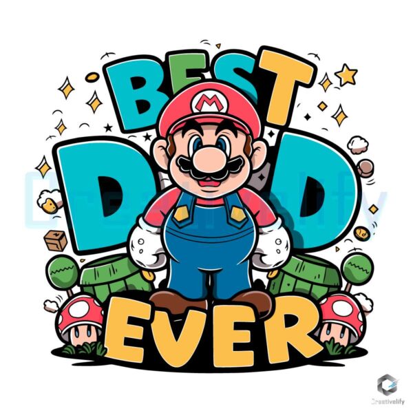 Best Dad Ever Mario Cartoon SVG File Design