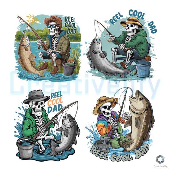Reel Cool Dad Skeleton Fishing PNG File Bundle