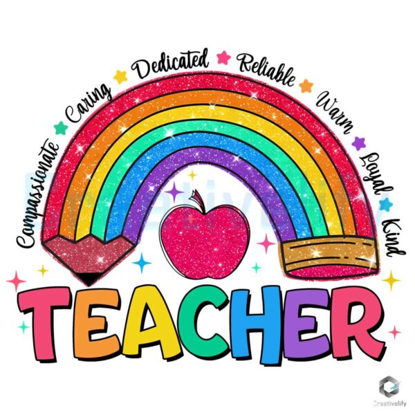 Glitter Teacher Rainbow Pencil School PNG File