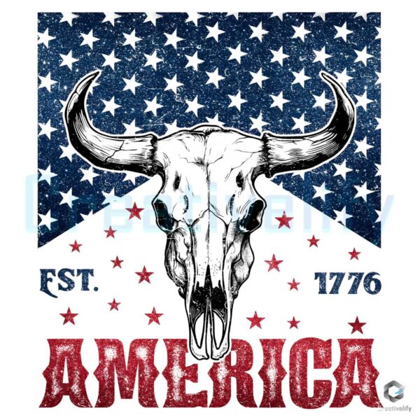 Western Cow Skull America 4th Of July Est 1776 PNG