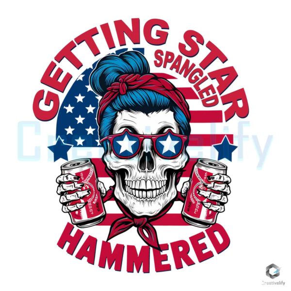 Patriotic Skull Getting Star Spangled Hammered PNG