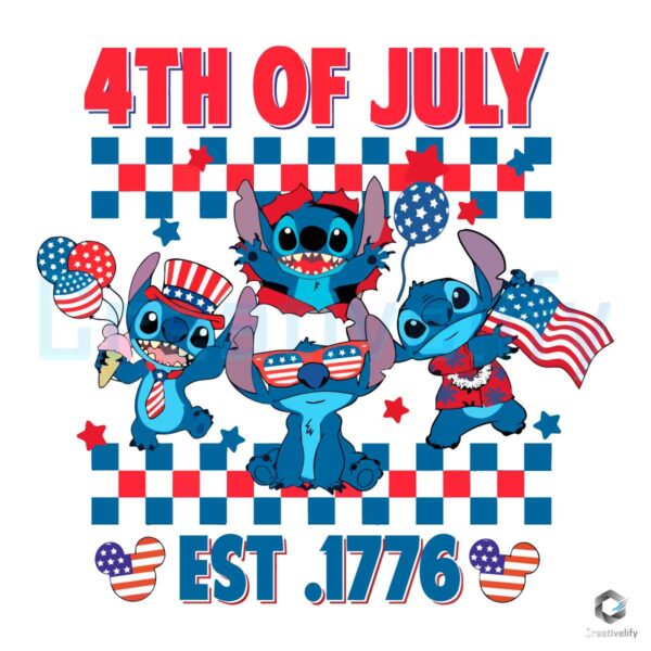 Stitch Disney 4th Of July Est 1776 Patriotic PNG