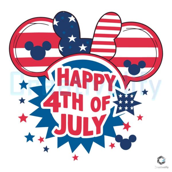 Fourth Of July Mickey Mouse Ears USA Flag SVG