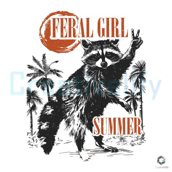 Feral Girl Summer Funny Raccoon PNG