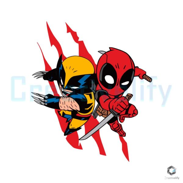 Wolverine And Deadpool Chibi Cartoon Character SVG