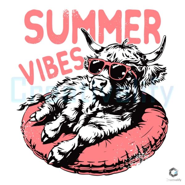 Vintage Summer Vibes Highland Cow SVG