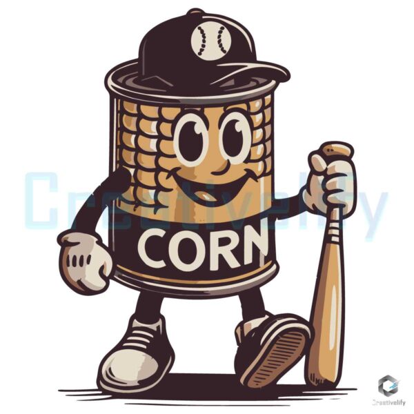 Can of Corn Vintage Baseball Cartoon SVG