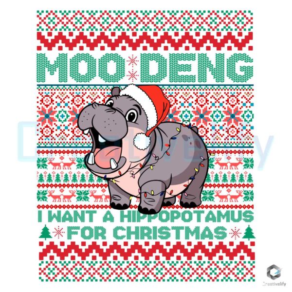 Christmas Moo Deng Funny Hippo Christmas Ugly Sweater SVG