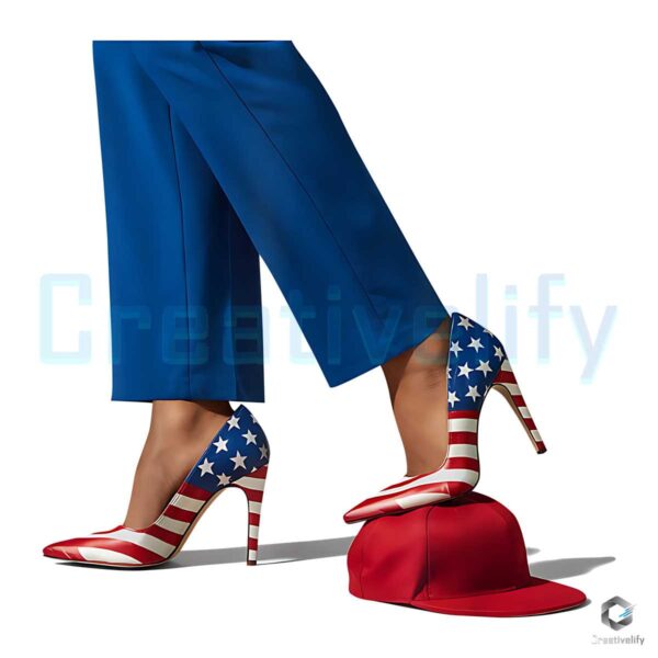 Kamala Harris America Flag High Heels Stepping On Red Hat SVG