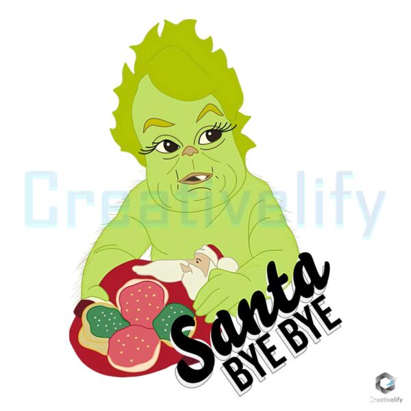 Retro Baby Grinch Santa Bye Bye PNG