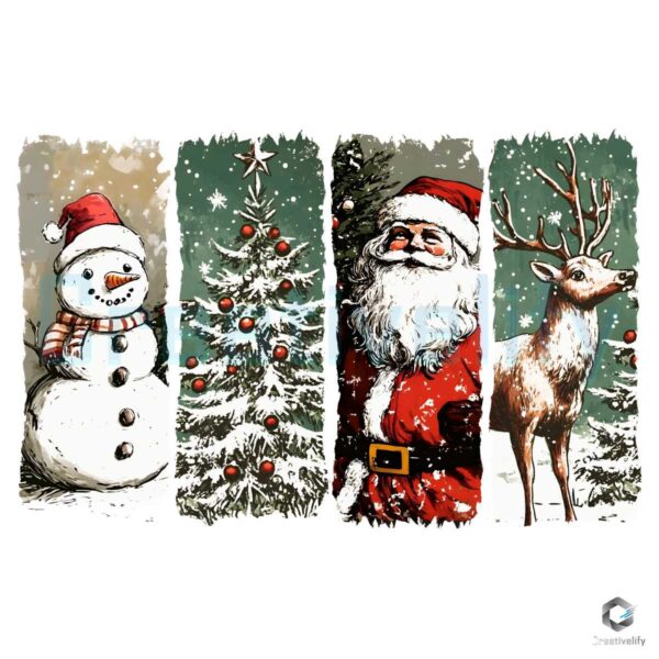 Christmas Snowman Santa Claus And Reindeer PNG