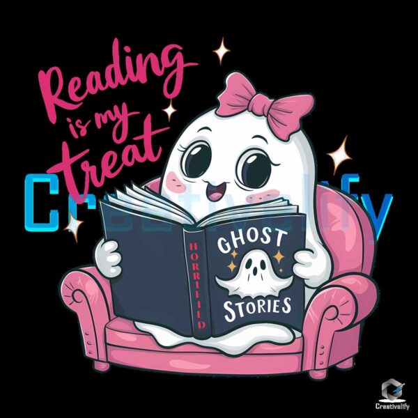 Pink Ghost Reading Is My Treat Png