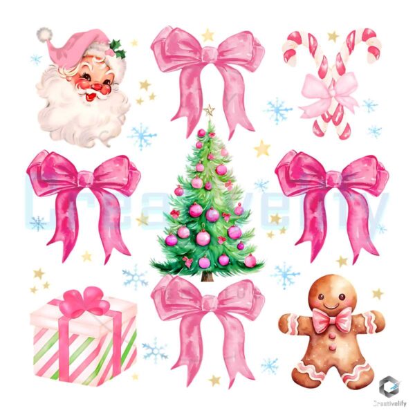 Pink Christmas Ribbon Bundle Tree Santa Claus PNG