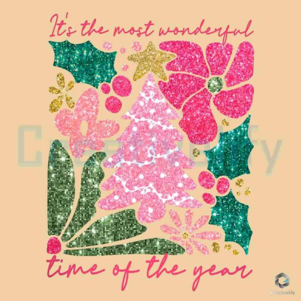 Boho Pink Glitter It The Most Wonderful Time Christmas PNG