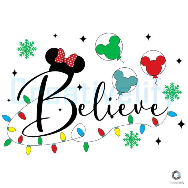 Christmas Disney Minnie Head Believe Svg