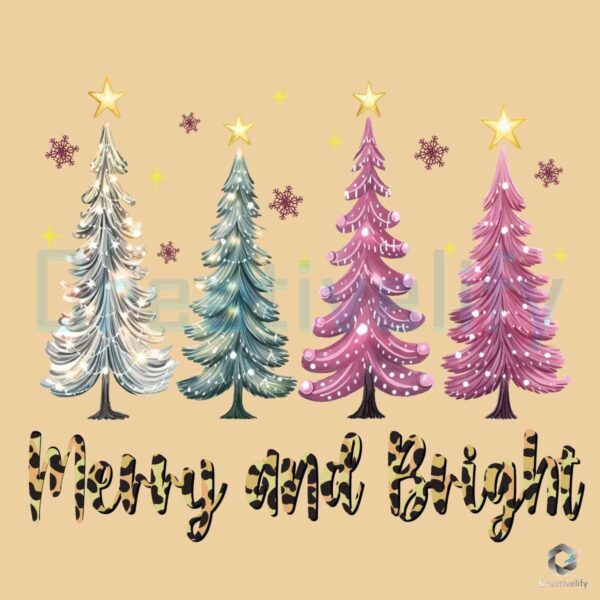 Colorful Glitter Christmas Tree Merry and Bright Png