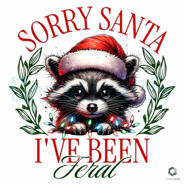 Festive Santa Hat Retro Christmas Raccoon SVG