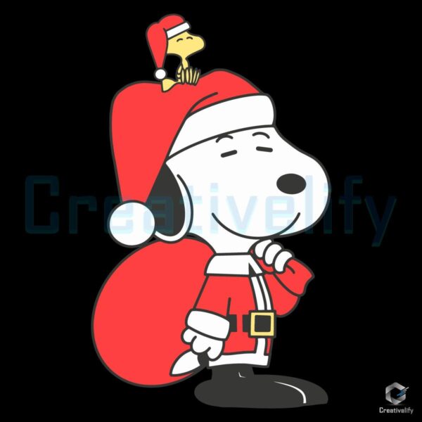 Festive Snoopy Woodstock Santa Hat Christmas Peanuts SVG