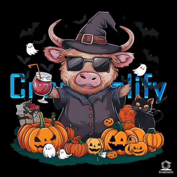 Halloween Highland Cow Spooky Season PNG