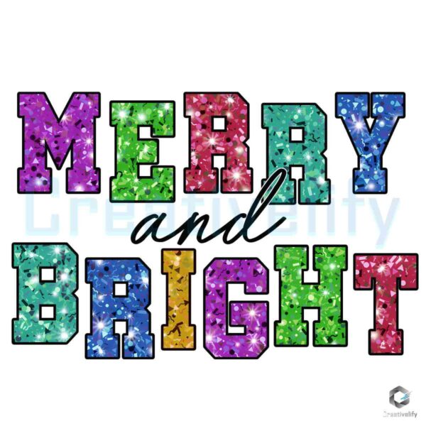 Glitter Merry and Bright Png Sublimation