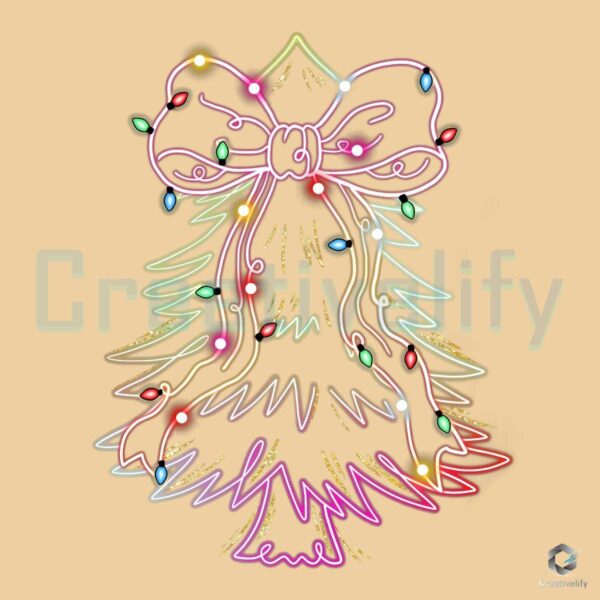 Glitter Neon Color Christmas Tree Coquette Bow PNG