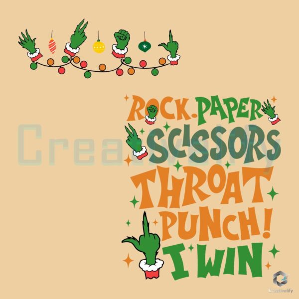 Grinch Hand Rock Paper Scissors Throat Punch I Win SVG