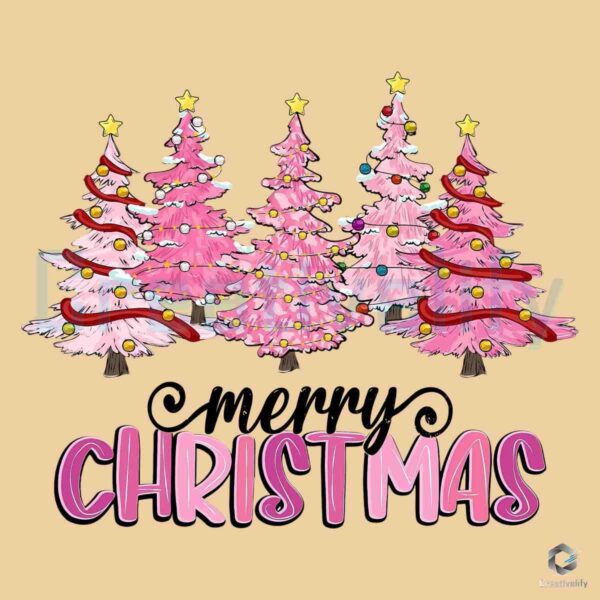 Pink Pine Tree Merry Christmas PNG