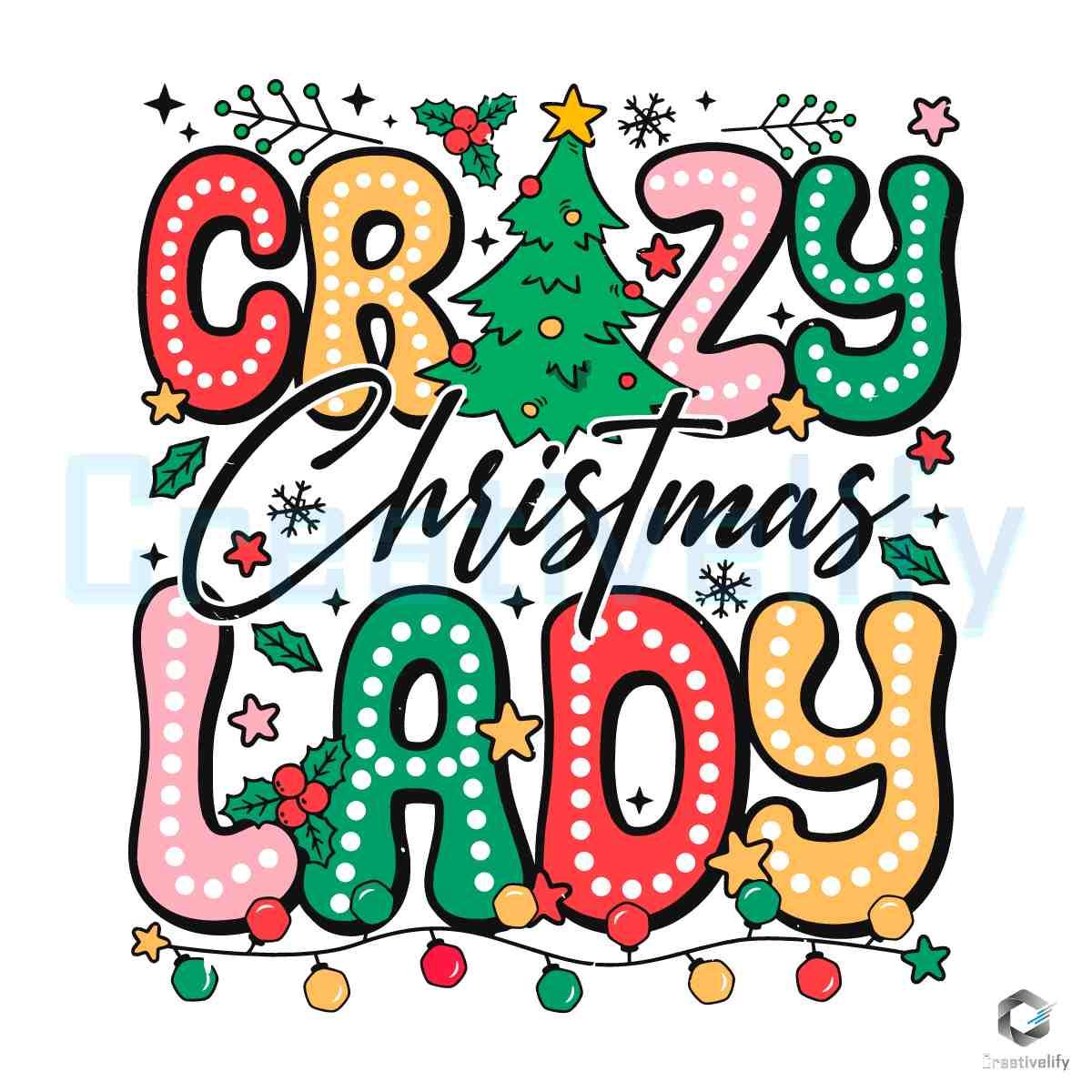 Christmas Crazy Lady Doodle Dots Svg