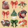 Santa Moo Deng Coquette Bow Christmas PNG