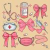 Cute Pink Nurse Coquette Bow Element PNG