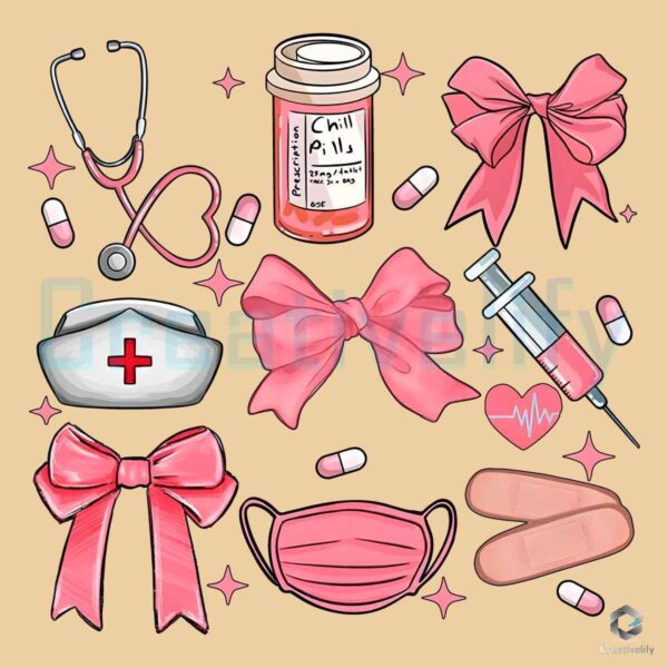 Cute Pink Nurse Coquette Bow Element PNG