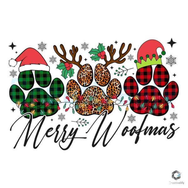 Merry Woofmas Christmas Dog Santa Pattern Png