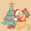 Vintage Christmas Pooh in Santa Hat with Tree SVG