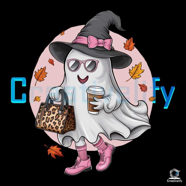 Cute Ghost & Coffee Halloween PNG