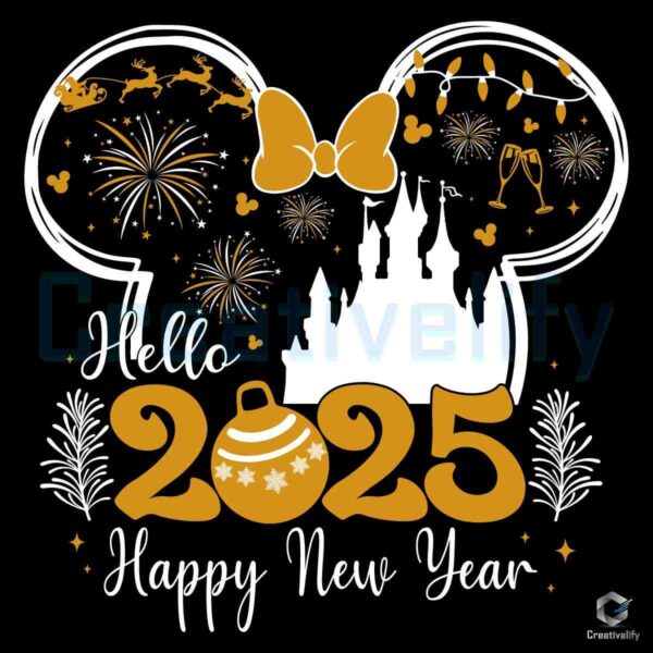 2025 Minnie Mouse Head Happy New Year SVG