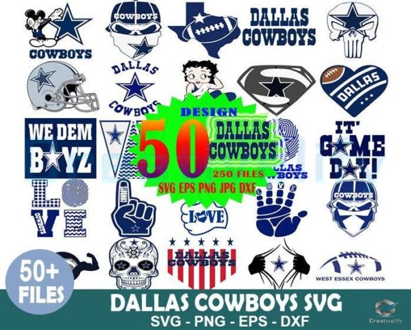 5 Designs Dallas Cowboys Bundle Football SVG