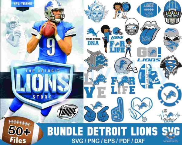 50+ Designs Detroit Lions Football Bundle Svg