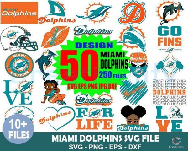 50 Designs Miami Dolphins Bundle SVG