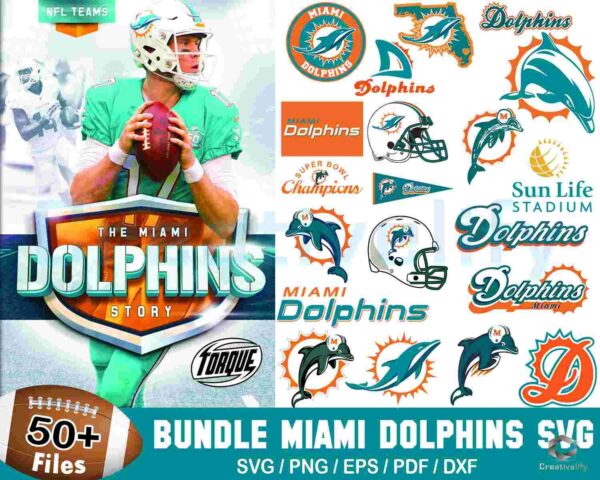 50+ Designs Miami Dolphins Football Bundle Svg