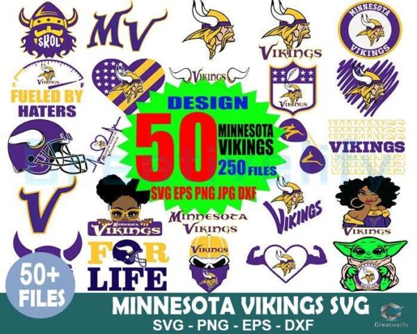 50 Designs Minnesota Vikings Bundle Svg