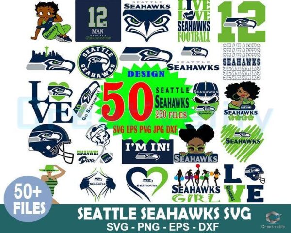 50 Designs Seattle Seahawks Bundle Football SVG