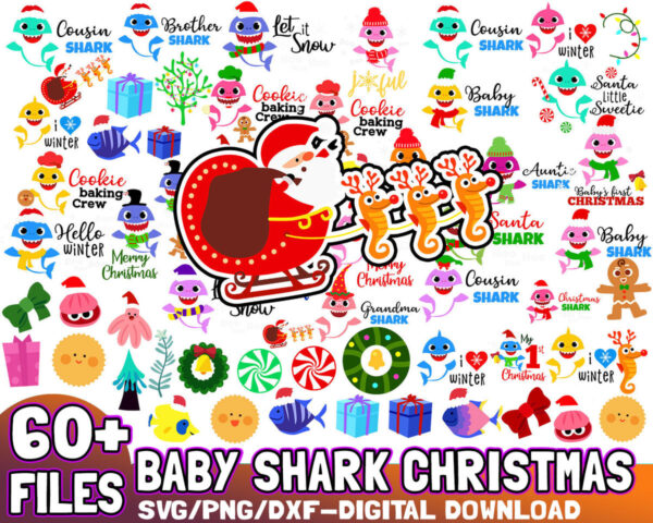 100 Files Baby Shark Bundle SVG Digital Download