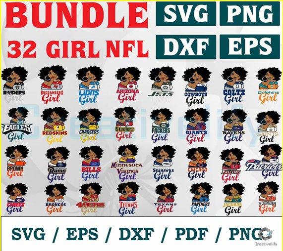 All 32 Black Girls NFL Team Bundle Svg