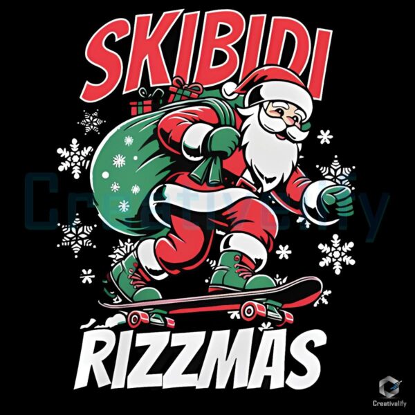 Christmas Santa Skateboarding Skibidi Rizzmas PNG