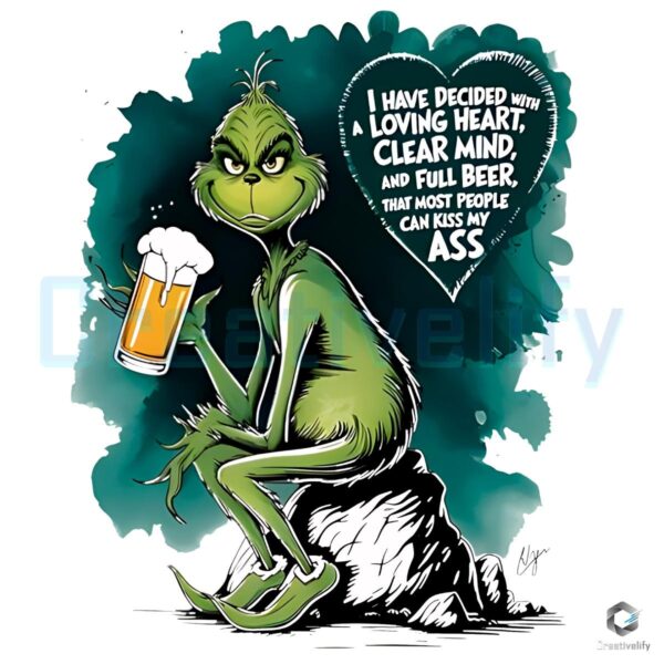 Grinch Loving Heart Clear Mind Full Beer PNG