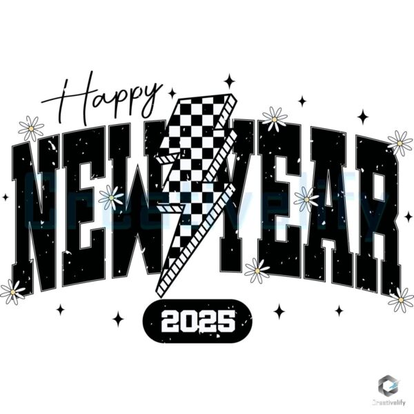 Happy New Year 2025 Lightning Bolt SVG