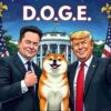 Humorous Trump and Musk with Doge on US Flag PNG