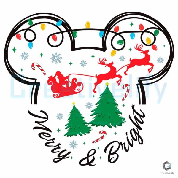 Merry And Bright Mickey Mouse Head SVG