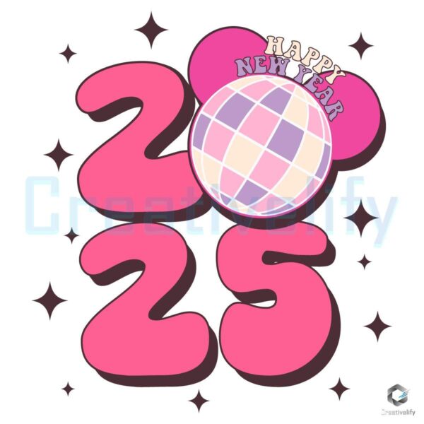 Pink Disco Ball Happy New Year 2025 SVG